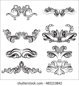 decorative elements in vintage style for decoration layout, framing, for text for advertising, vector illustration hands