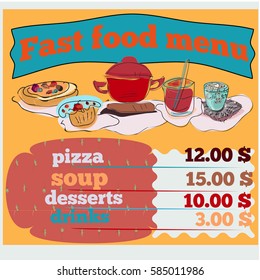 Decorative elements for your packing design. Multicolor decor. Fast food menu for print