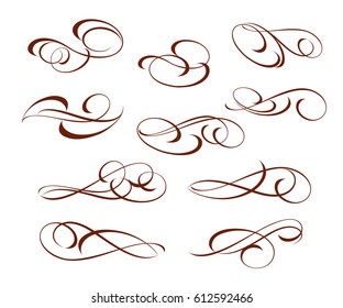 Decorative elements.Vector illustration.Brown on white.Vignettes.