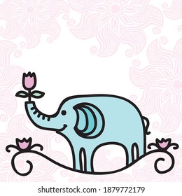 Decorative elephant with flower. Vector illustration