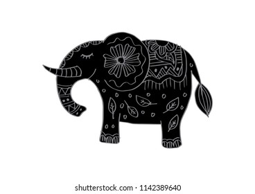 Decorative elephant illustration. Indian theme with ornaments.