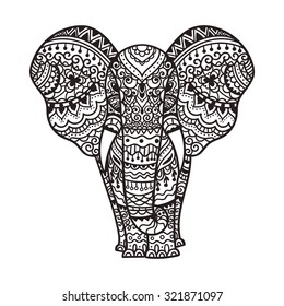 Decorative elephant illustration. Indian theme with ornaments. Vector isolated image