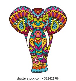 Decorative elephant illustration. Indian theme with ornaments. Vector isolated image