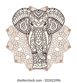 Decorative elephant illustration. Indian theme with ornaments. Vector isolated image