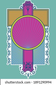 Decorative Emblem, Label Template, Psychedelic Colors, Vintage Ornaments