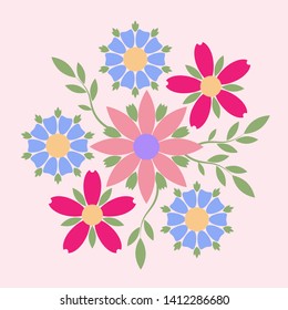 Decorative emblem of multi-colored flowers free composition. Business identity for for boutique, organic cosmetics or flower shop. Vector EPS10