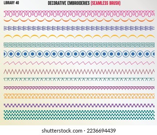 DECORATIVE EMBROIDERY STITCHES SEAMLESS BRUSH IN EDITABLE VECTOR FILE