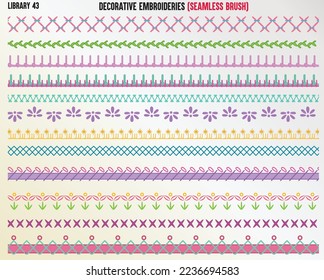 DECORATIVE EMBROIDERY STITCHES SEAMLESS BRUSH IN EDITABLE VECTOR ILLUSTRATION