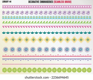 DECORATIVE EMBROIDERY STITCHES SEAMLESS BRUSH IN EDITABLE VECTOR ILLUSTRATION