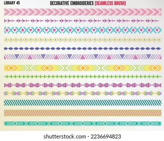 DECORATIVE EMBROIDERY STITCHES SEAMLESS BRUSH IN EDITABLE VECTOR ILLUSTRATION