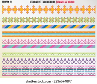 DECORATIVE EMBROIDERY STITCHES SEAMLESS BRUSH IN EDITABLE VECTOR ILLUSTRATION