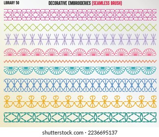 DECORATIVE EMBROIDERY STITCHES SEAMLESS BRUSH IN EDITABLE VECTOR FILE