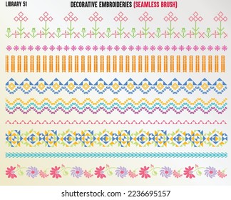 DECORATIVE EMBROIDERY STITCHES SEAMLESS BRUSH IN EDITABLE VECTOR FILE