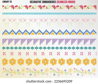 DECORATIVE EMBROIDERY STITCHES SEAMLESS BRUSH IN EDITABLE VECTOR ILLUSTRATION