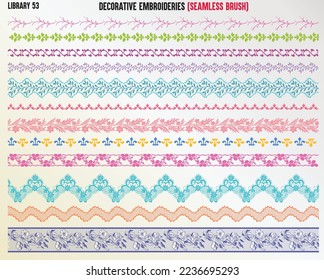 DECORATIVE EMBROIDERY STITCHES SEAMLESS BRUSH IN EDITABLE VECTOR FILE