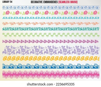 DECORATIVE EMBROIDERY STITCHES SEAMLESS BRUSH IN EDITABLE VECTOR ILLUSTRATION