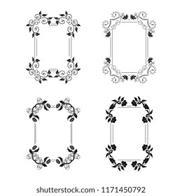 Decorative empty floral frame set. Temlate for greeting card, invitation. Romantic floral frame collection