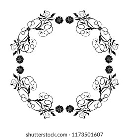 Decorative empty floral frame. Temlate for greeting card, invitation. Romantic floral frame 