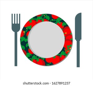 Decorative empty plate with fork and knife