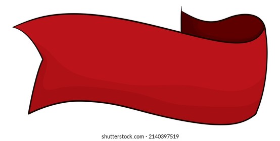Cinta roja decorativa y vacía ondeada al estilo de las caricaturas, aislada sobre fondo blanco.
