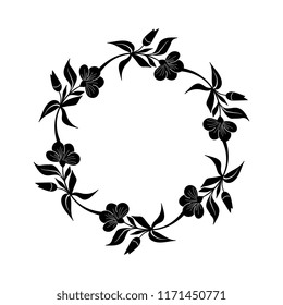 Decorative empty round floral frame. Temlate for greeting card, invitation. Romantic floral frame 