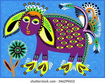 decorative ethnic folk animals in Ukrainian traditional karakoko style - fantasy monsters, vector illustration