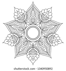 Decorative ethnic mandala pattern. Anti-stress coloring book page for adults. Unusual flower shape. Oriental vector, Anti-stress therapy patterns. Weave design elements