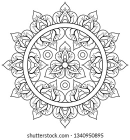 Decorative ethnic mandala pattern. Anti-stress coloring book page for adults. Unusual flower shape. Oriental vector, Anti-stress therapy patterns. Weave design elements