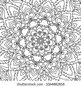 Patrón de mandala étnico decorativo. Dibujo a mano de contorno. Bueno para la página para colorear para el libro para colorear para adultos. Ilustración vectorial de stock.