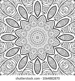 Decorative ethnic mandala pattern. Outline hand drawing. Good for coloring page for the adult coloring book. Stock vector illustration.
