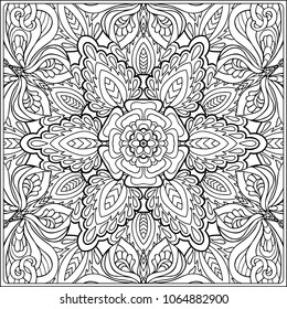 Decorative ethnic mandala pattern. Outline hand drawing. Good for coloring page for the adult coloring book. Stock vector illustration.