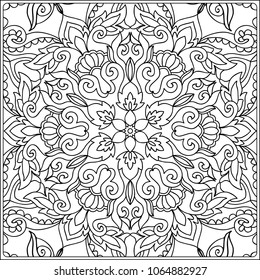 Decorative ethnic mandala pattern. Outline hand drawing. Good for coloring page for the adult coloring book. Stock vector illustration.