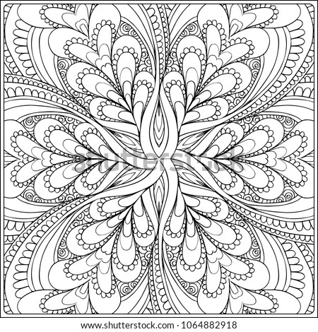 Decorative ethnic mandala pattern. Outline hand drawing. Good for coloring page for the adult coloring book. Stock vector illustration.