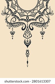 Decorative ethnic neckline embroidery border vector for fashion, garment, textile, kaftan, tunic, dress and embroidery placement design. Hand-drawn original artwork, not AI generated.