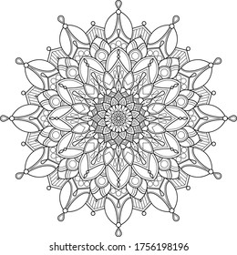 Patrón decorativo de mandala redonda étnica. Página de libro de colorear antiestrés para niños y adultos. Ilustración vectorial.