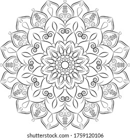 Patrón decorativo de mandala redonda étnica. Página de libro de colorear antiestrés para niños y adultos. Ilustración vectorial.