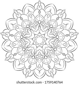 Decorative ethnic round mandala pattern. Anti-stress coloring book page for kids and adults. Vector illustration.