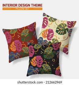 Decorative Ethnic style throw pillow set in matching colors. design template. Original Tropical pattern. Modern interior design element. Creative Sofa Toss Pillow. Vector design is layered, editable