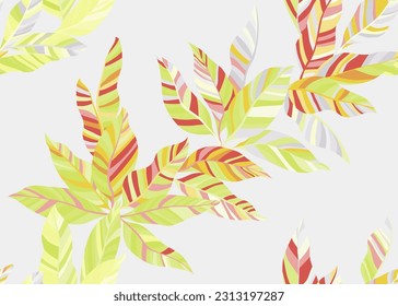 Decorative exotic leaves endless wallpaper vector. Lush organic summer bandana textile print. Hawaiian tree branch leafage repeat pattern. Stripes texture plant leaves.