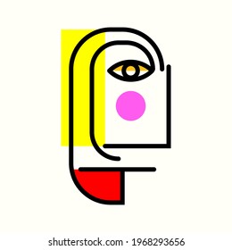 Dekorative Gesichtssymbol, Vektorgrafik. Linie, Umriss Figur Menschen Gesicht.