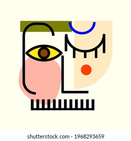 Decorative face icon vector illustration. Line,contour figure people face.