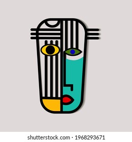 Decorative face icon vector illustration. Line,contour figure people face.