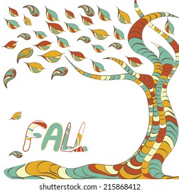 decorative fall coloful tree with autumn leafs and text