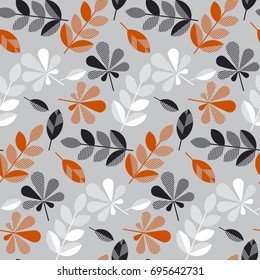 decorative fall leaves seamless pattern for surface design, fabric, wrapping paper, background. abstract geometry style vector autumn illustration. natural leaf simple repeatable motif 