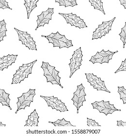 Decorative fallen leaves with striped decor on white background. Seamless floral pattern.