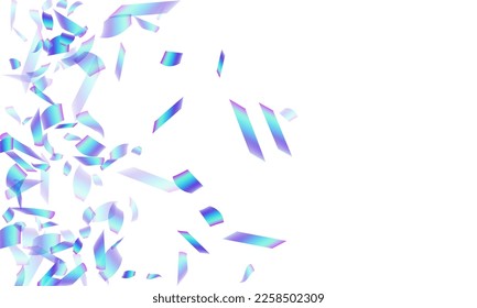Decorative falling confetti decoration vector background. Blue  hologram elements festival decor. Surprise burst party confetti. Holiday celebration decoration illustration. Happy mood.