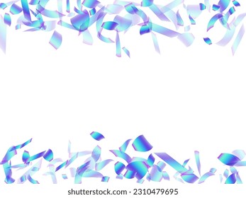 Decorative falling confetti scatter vector background. Blue  hologram elements christmas vector. Cracker poppers flying confetti. Holiday celebration decor illustration. Fun congratulations