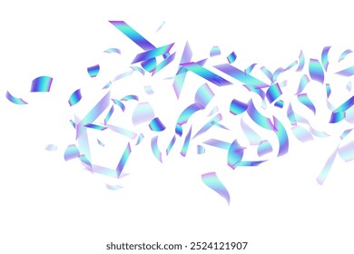 Decorative falling confetti scatter vector background. Blue  hologram particles fiesta decor. Surprise burst party confetti. Prize event decoration illustration. Fun greeting.