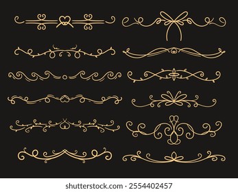 Decorative fancy ornament border element. Swirl line retro curve set