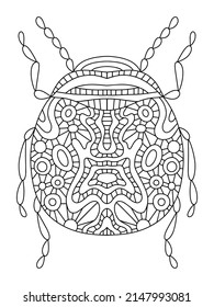 Decorative fantasy insect colouring page for adults vector illustration